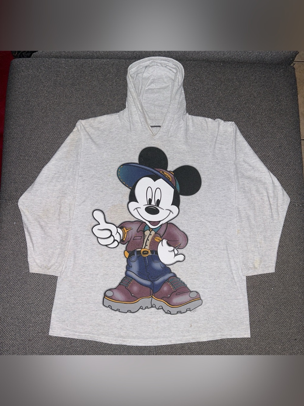 Rare 90s Mickey Mouse Hip Hop Graphic Hoodie - Light Gray